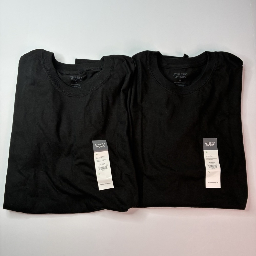 2 Athletic Works T-Shirts Men's Size XL Cotton Black Short Sleeves Loose Fit